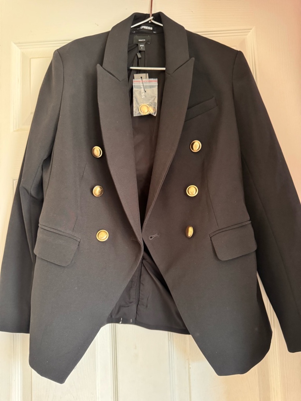 Express Black Double-Breasted Blazer with Gold Buttons - Picture 2 of 5
